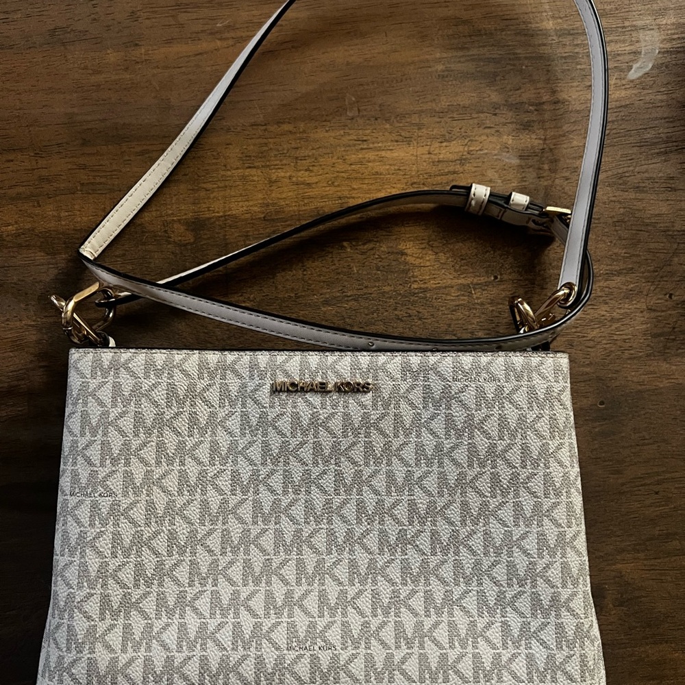 Michael Kors White and Gray Monogram Crossbody Bag